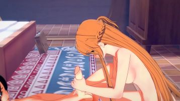 Sword Art Online Hentai – Asuna Handjob And Footjob For Kirito – Asian Japanese Anime Porn Movie Game